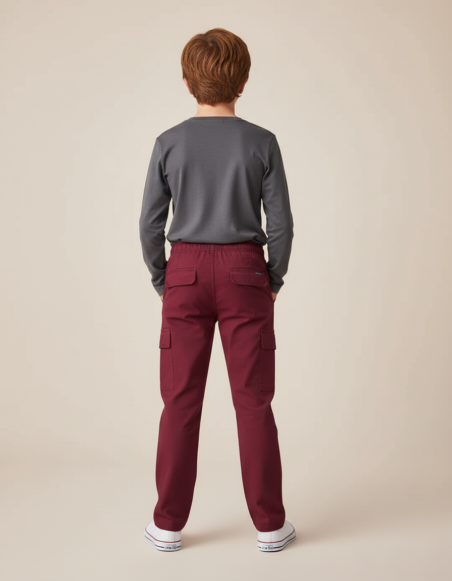 Pantalon Cargo Bordeaux Droit Cordon Enfant - Gabardine - vue 2