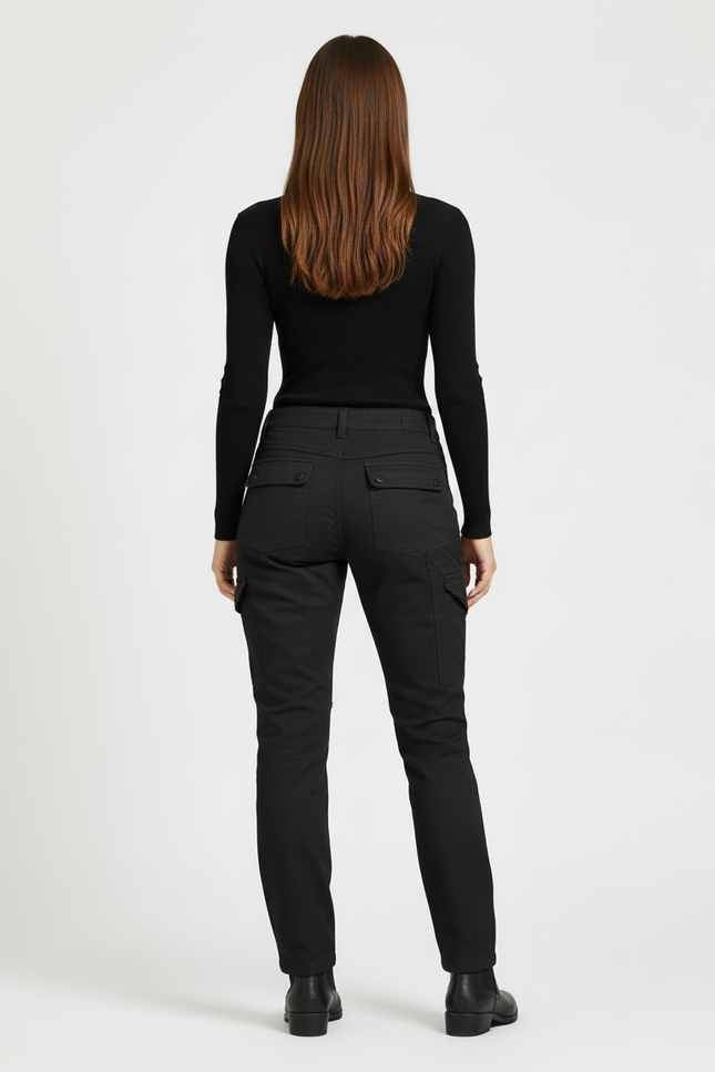 Pantalon Cargo Noir Femme Décontracté Renforcé Ample - Gabardine - vue 2