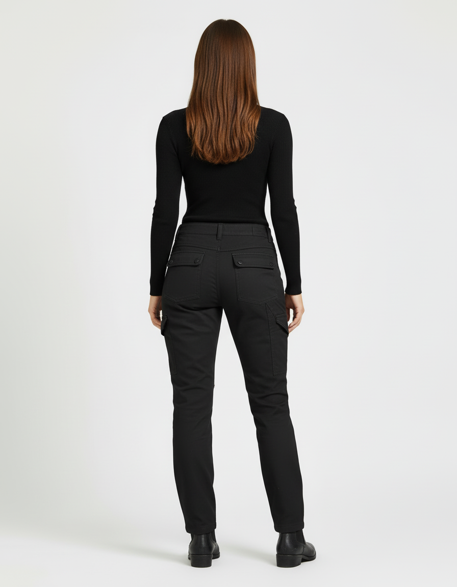Pantalon Cargo Noir Femme Décontracté Renforcé Ample - Gabardine - vue 2