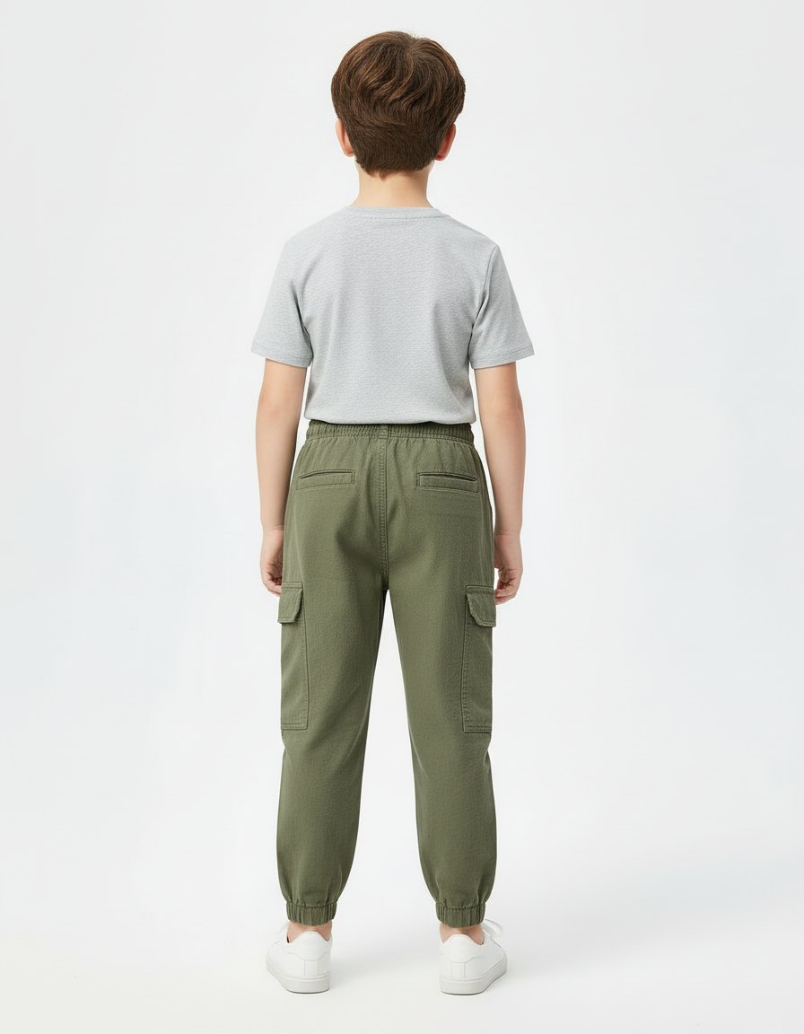 Pantalon Cargo Vert Kaki Coton Jogger Enfant - vue 2