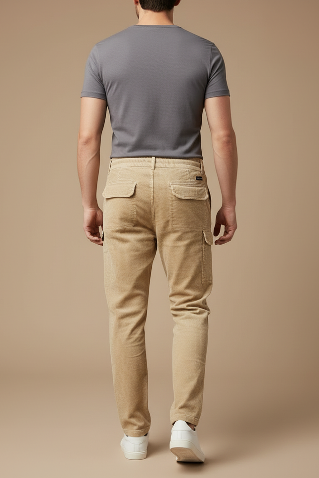 Pantalon Cargo Beige Côtelé Décontracté Multipoches Homme - Cordé - vue 2