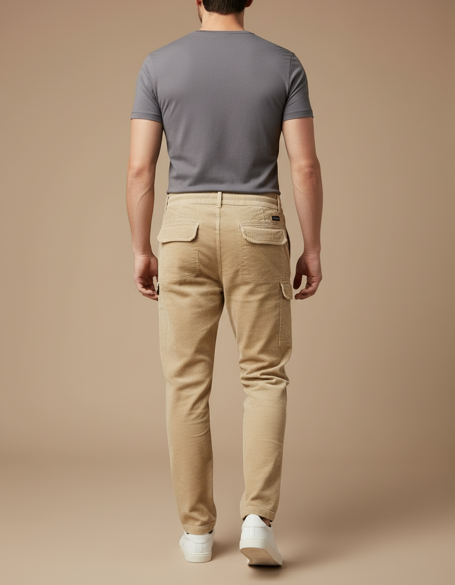 Pantalon Cargo Beige Côtelé Décontracté Multipoches Homme - Cordé - vue 2