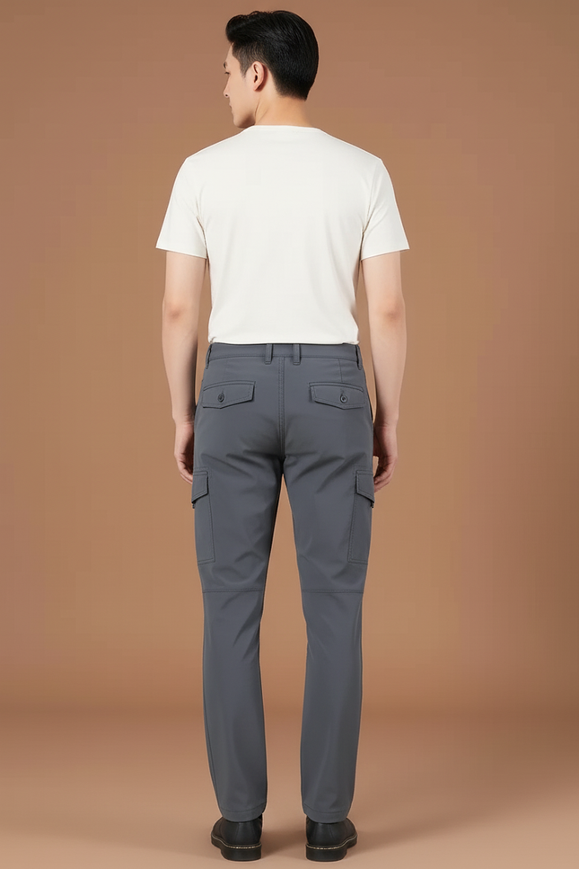 Pantalon Cargo Gris Droit Homme Multipoches Décontracté - Polyester - vue 2