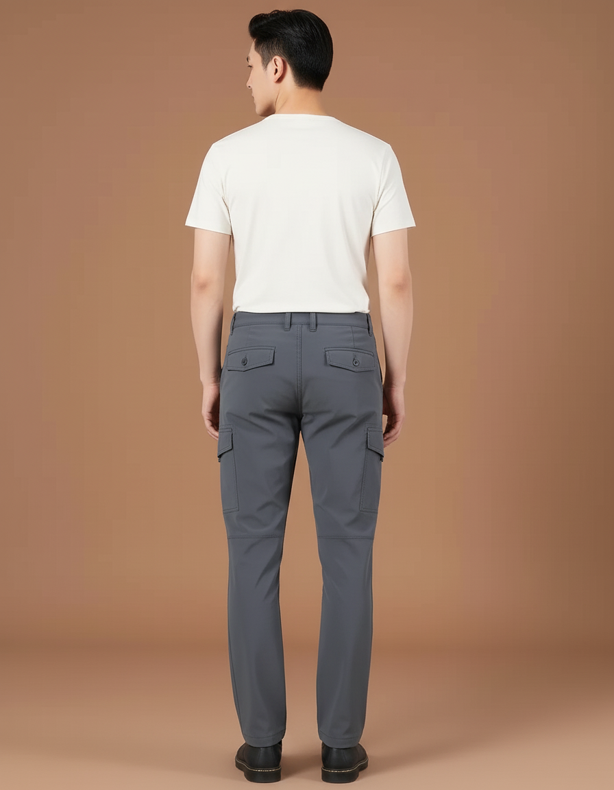 Pantalon Cargo Gris Droit Homme Multipoches Décontracté - Polyester - vue 2