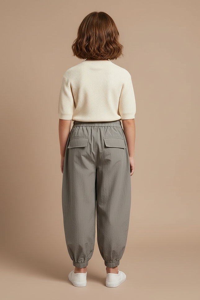 Pantalon Cargo Gris Ample Enfant Poches - Polyester - vue 2