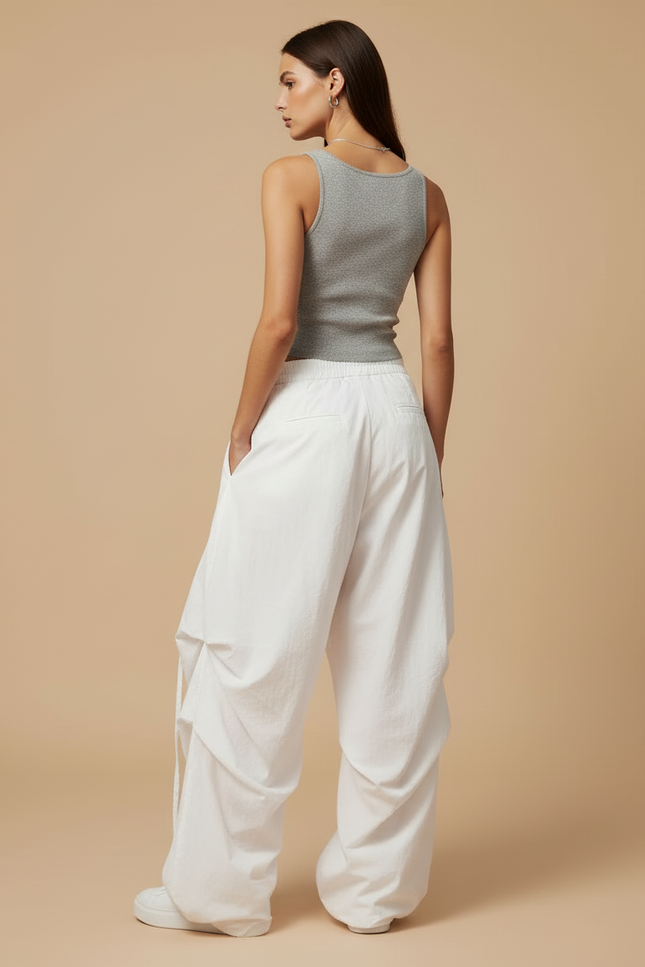 Pantalon Cargo Blanc Ample Léger Streetwear Femme - Coton - vue 2