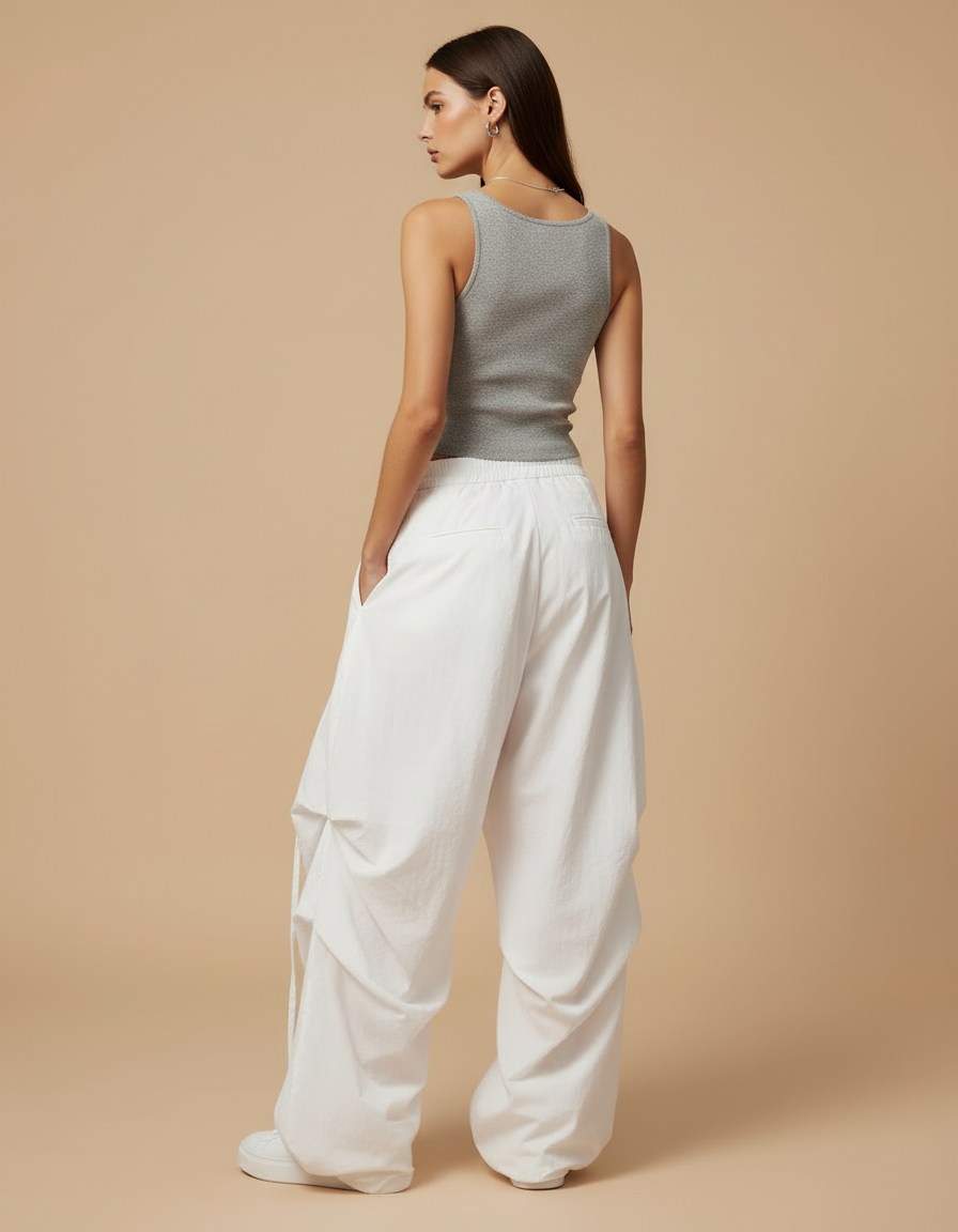 Pantalon Cargo Blanc Ample Léger Streetwear Femme - Coton - vue 2