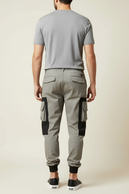 Pantalon Cargo Gris Patchwork Poches Multiples Homme - Gabardine - vue 2