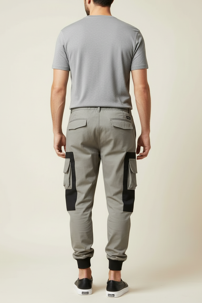 Pantalon Cargo Gris Patchwork Poches Multiples Homme - Gabardine - vue 2