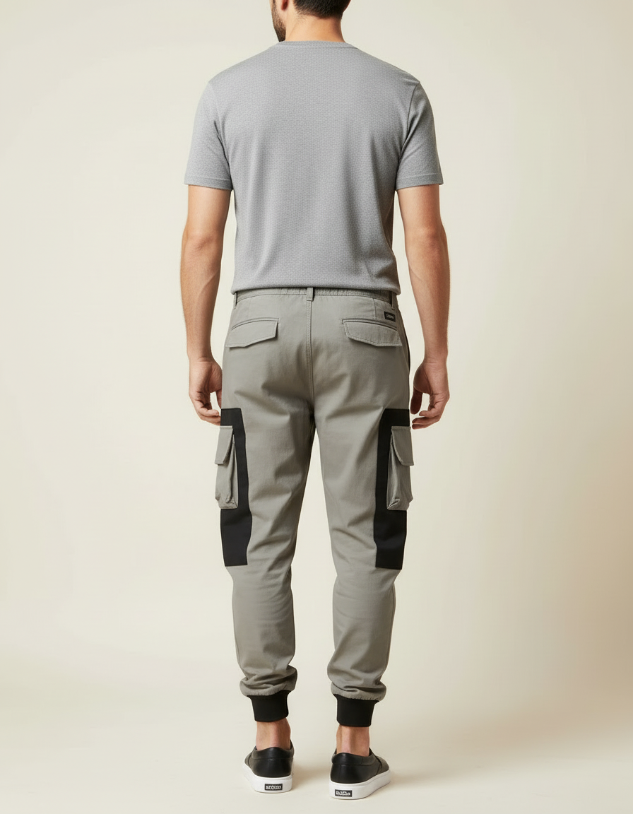 Pantalon Cargo Gris Patchwork Poches Multiples Homme - Gabardine - vue 2