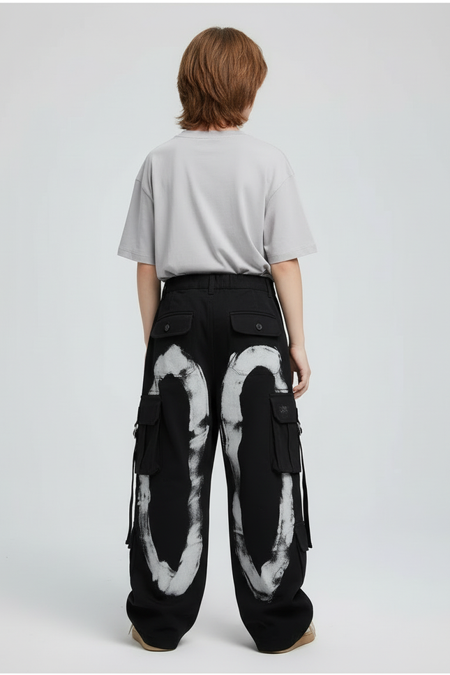 Pantalon Cargo Noir Ample Graffiti Garçon Fille - Toile - vue 2