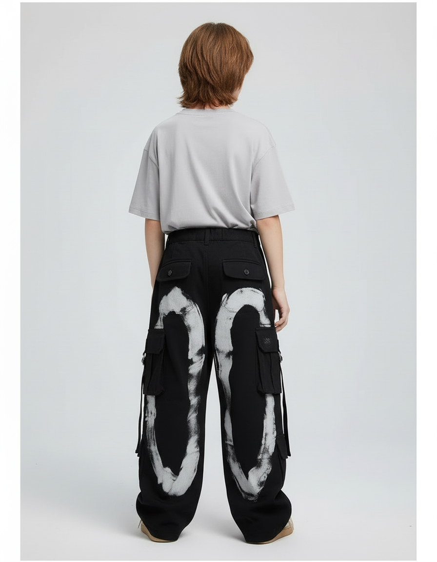 Pantalon Cargo Noir Ample Graffiti Garçon Fille - Toile - vue 2