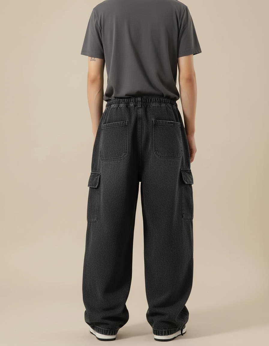 Pantalon Jean Cargo Homme - Noir - vue 2