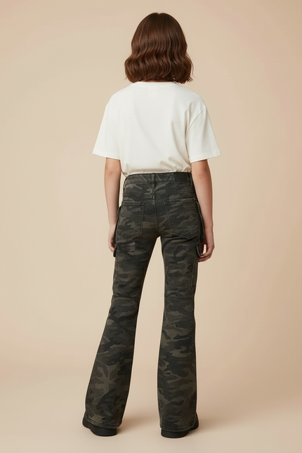 Pantalon Cargo Camouflage Évasé Délavé Enfant - Imprimé Jean - vue 2