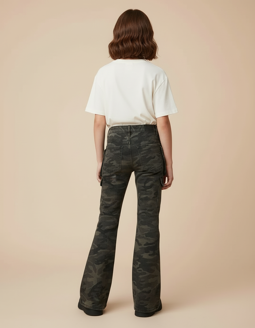 Pantalon Cargo Camouflage Évasé Délavé Enfant - Imprimé Jean - vue 2