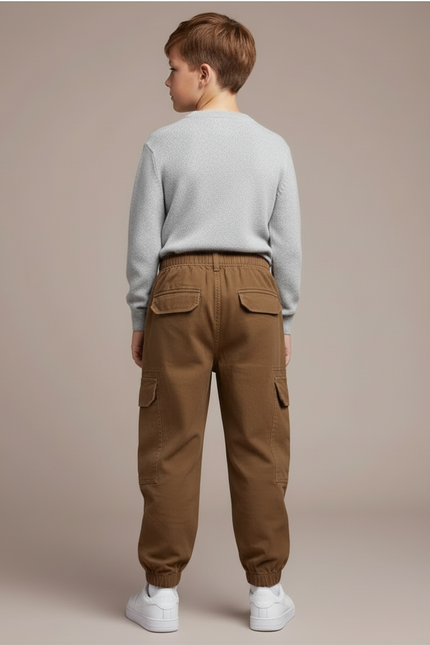 Pantalon Cargo Marron Ample Décontracté Enfant Jogger - Toile - vue 2