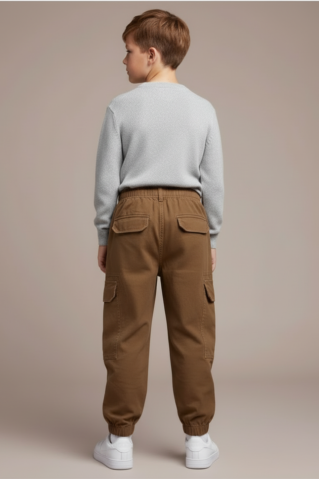 Pantalon Cargo Marron Ample Décontracté Enfant Jogger - Toile - vue 2
