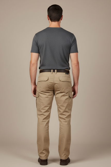 Pantalon Cargo Kaki Droit Coton Multipoches Homme - Toile - vue 2