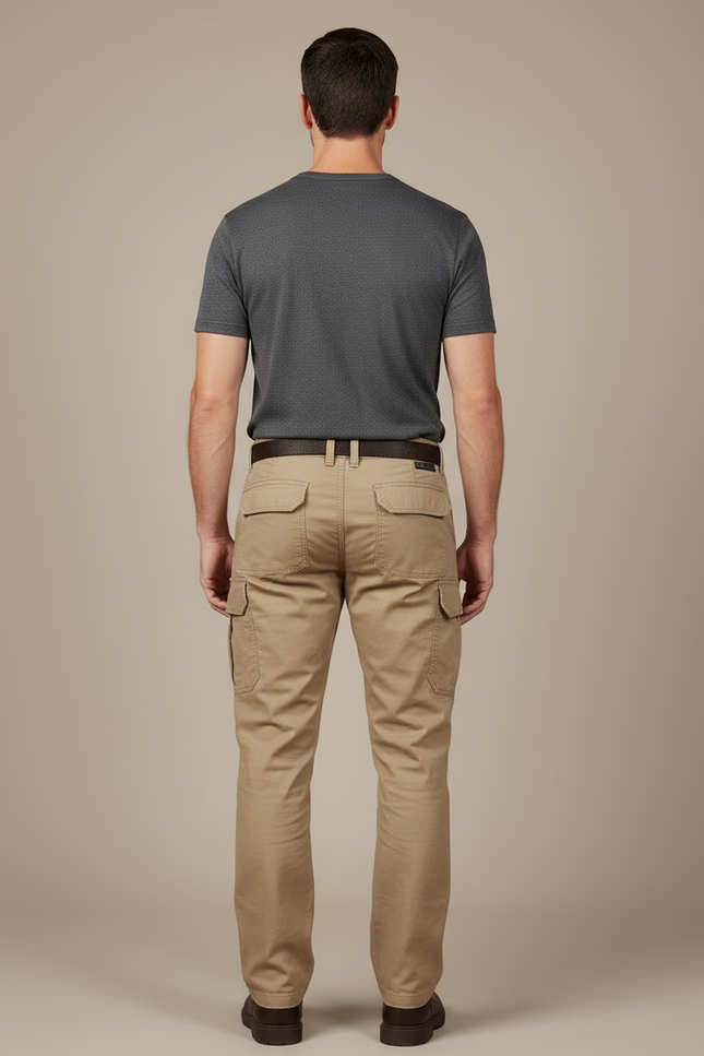 Pantalon Cargo Kaki Droit Coton Multipoches Homme - Toile - vue 2
