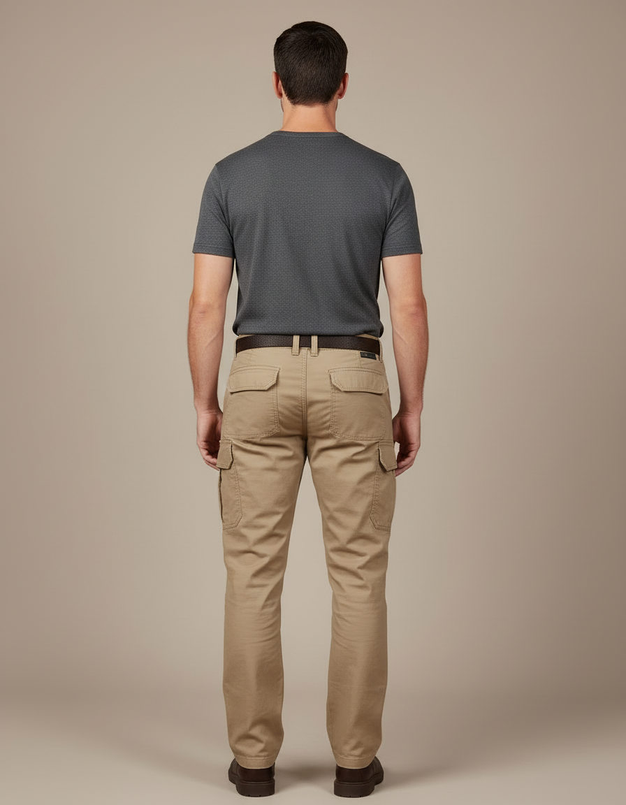 Pantalon Cargo Kaki Droit Coton Multipoches Homme - Toile - vue 2