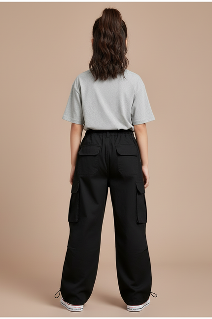Pantalon Cargo Noir Décontracté Multipoches Enfant - Toile - vue 2