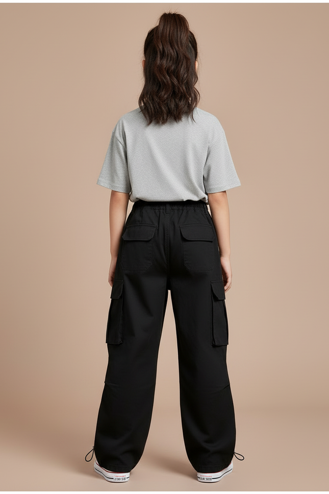 Pantalon Cargo Noir Décontracté Multipoches Enfant - Toile - vue 2