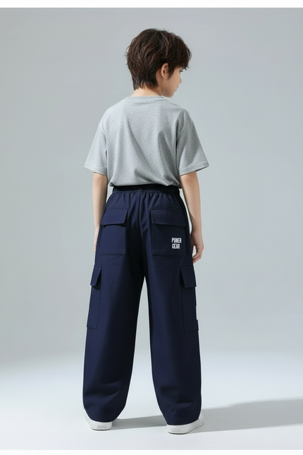 Pantalon Cargo Bleu Marine Ample Rayures Blanches - Molleton - vue 2