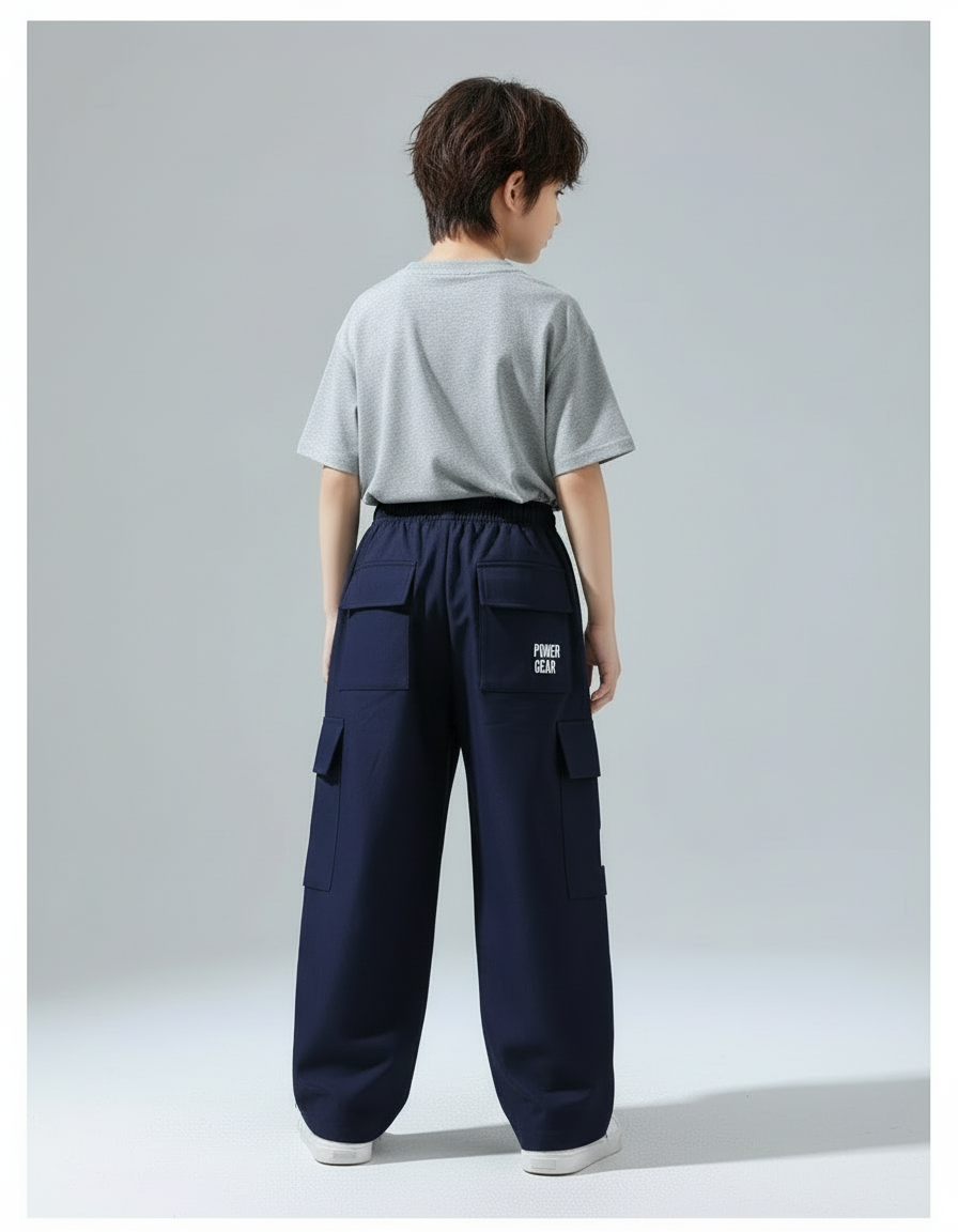 Pantalon Cargo Bleu Marine Ample Rayures Blanches - Molleton - vue 2