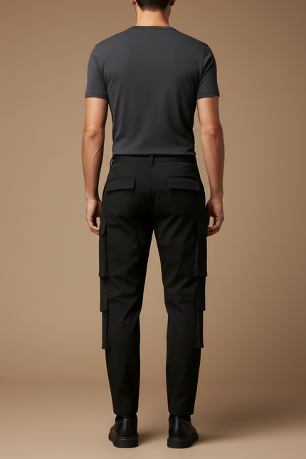 Pantalon Cargo Noir Homme Coupe Droite Poches Multiples - Polyester - vue 2
