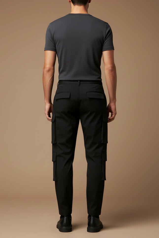 Pantalon Cargo Noir Homme Coupe Droite Poches Multiples - Polyester - vue 2