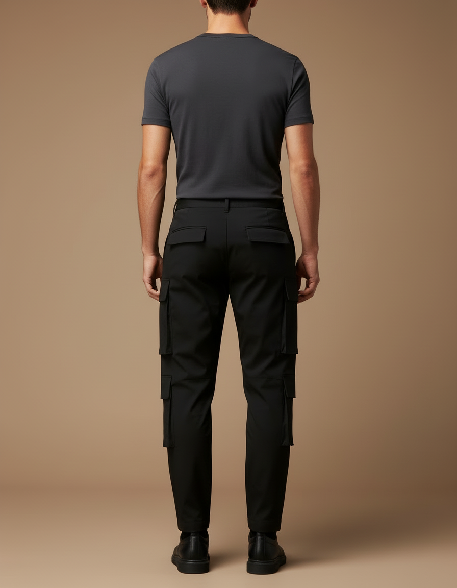 Pantalon Cargo Noir Homme Coupe Droite Poches Multiples - Polyester - vue 2