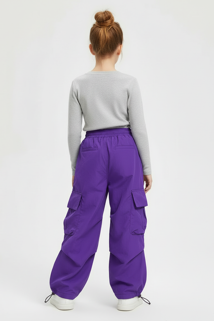 Pantalon Cargo Violet Ample Multipoches Streetwear Fille - Polyester - vue 2