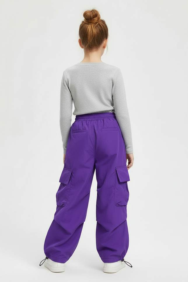 Pantalon Cargo Violet Ample Multipoches Streetwear Fille - Polyester - vue 2
