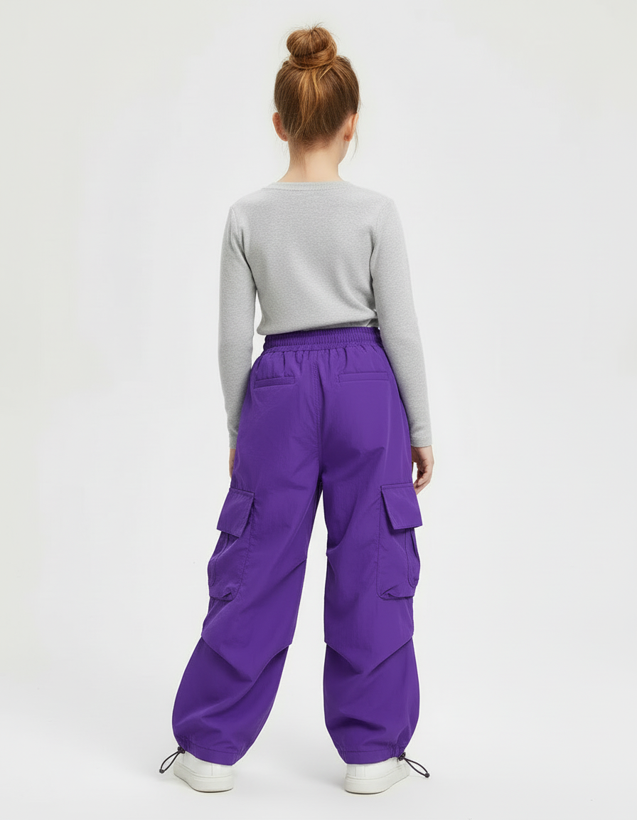 Pantalon Cargo Violet Ample Multipoches Streetwear Fille - Polyester - vue 2