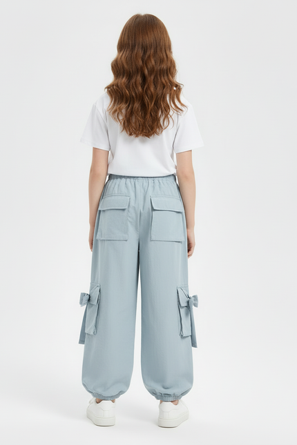 Pantalon Cargo Bleu Ciel Ample Nœuds Fille - Coton - vue 2