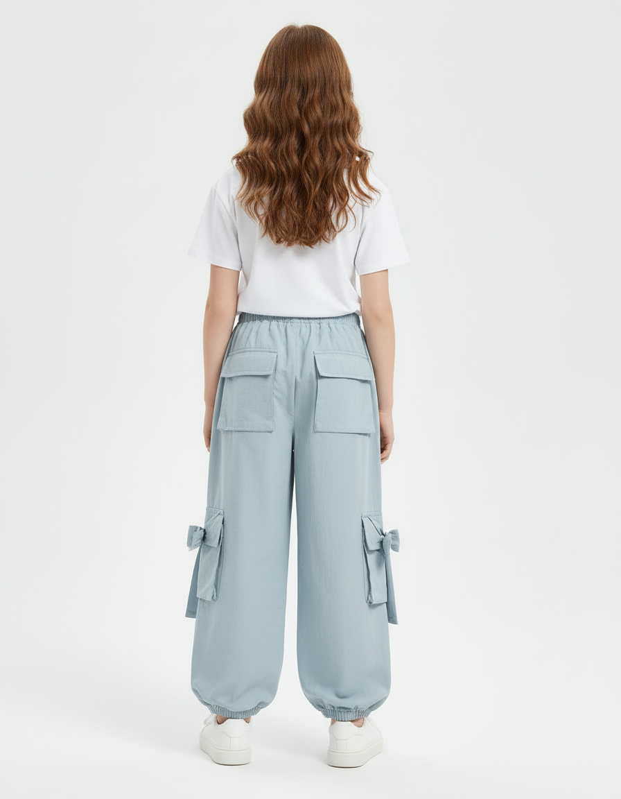 Pantalon Cargo Bleu Ciel Ample Nœuds Fille - Coton - vue 2