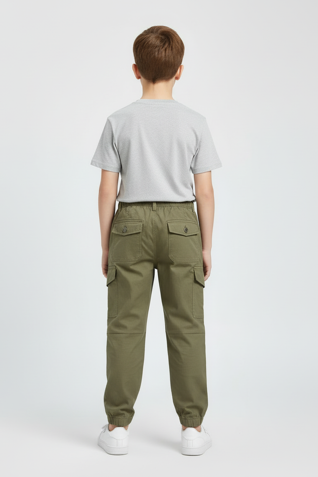 Pantalon Cargo Kaki Ample Multipoches Enfant Coton - vue 2