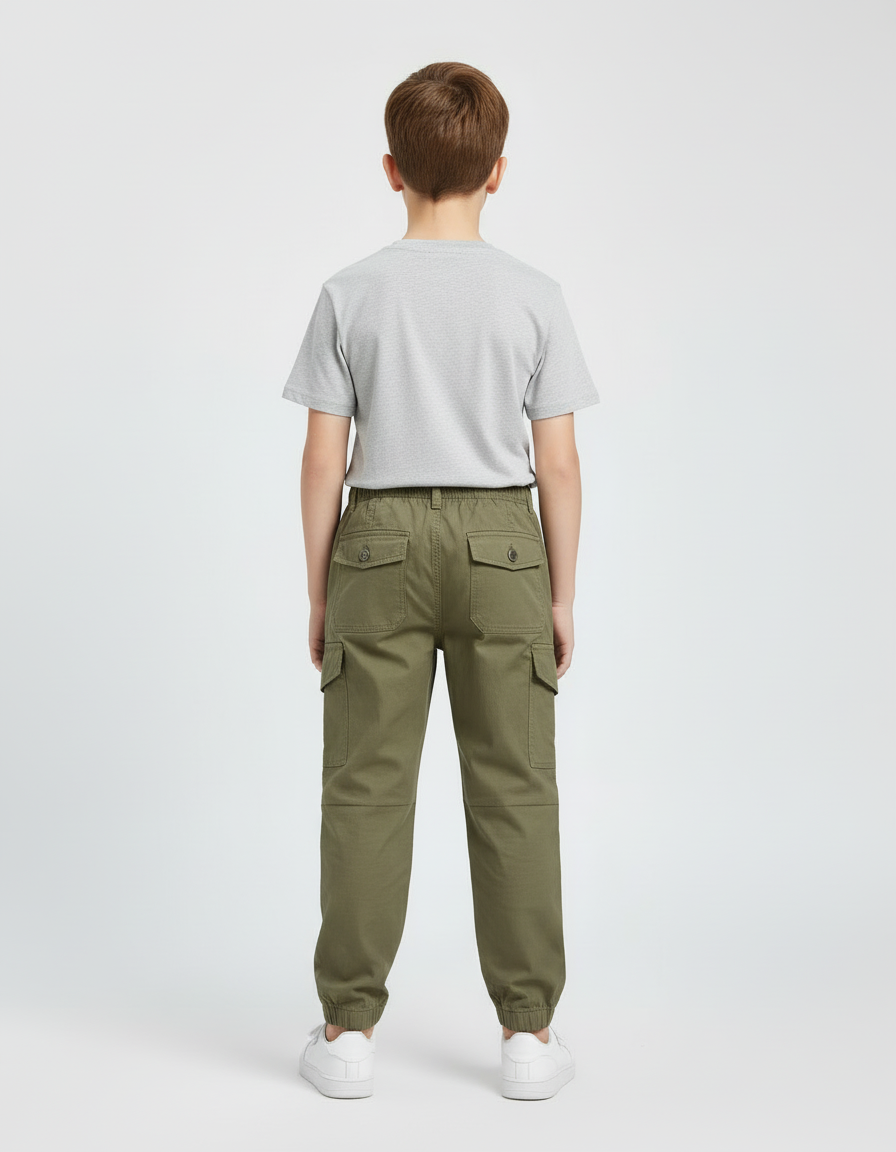 Pantalon Cargo Kaki Ample Multipoches Enfant Coton - vue 2