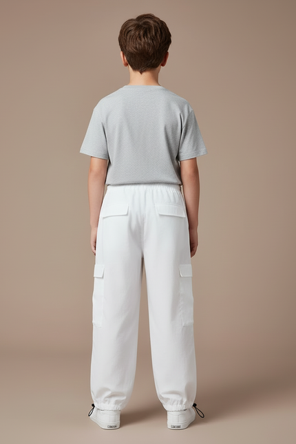 Pantalon Cargo Blanc Ample Multipoches Enfant Décontracté - Gabardine - vue 2