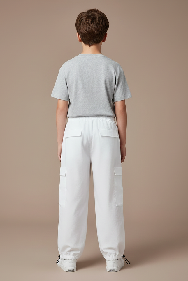 Pantalon Cargo Blanc Ample Multipoches Enfant Décontracté - Gabardine - vue 2