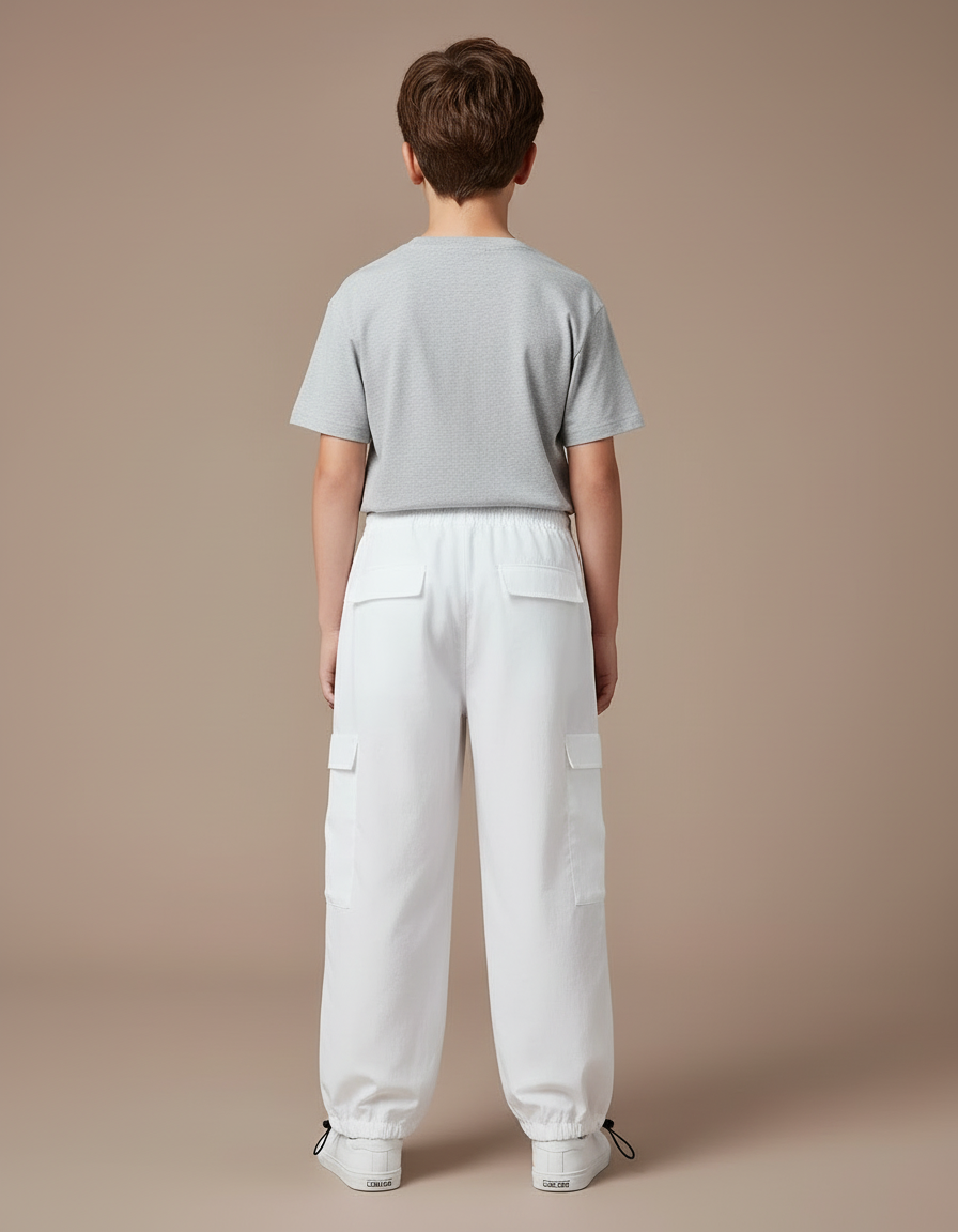 Pantalon Cargo Blanc Ample Multipoches Enfant Décontracté - Gabardine - vue 2