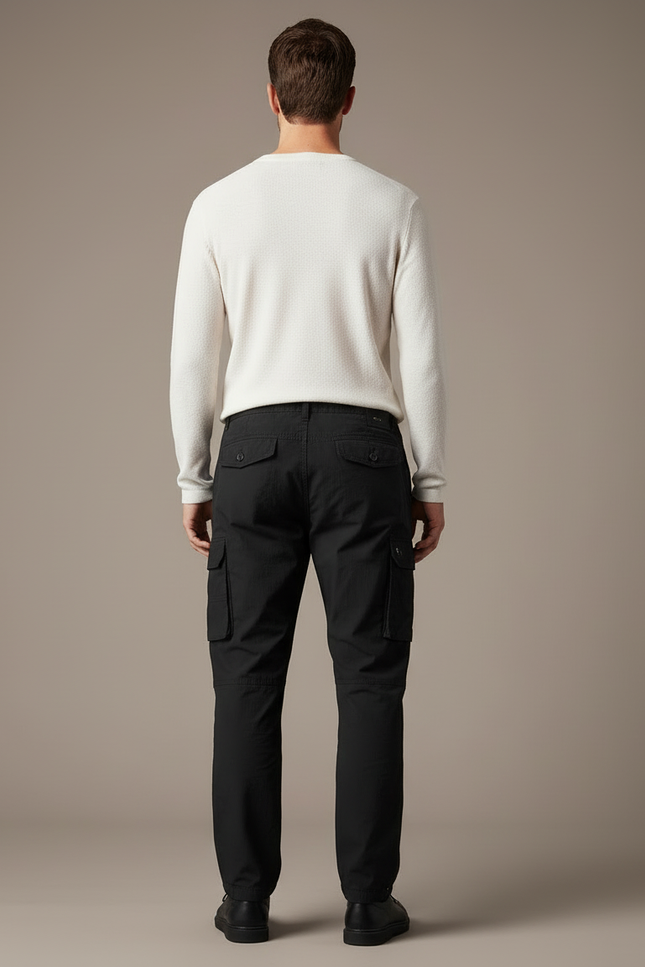 Pantalon Cargo Noir Décontracté Multipoches Zippé Homme - Toile - vue 2