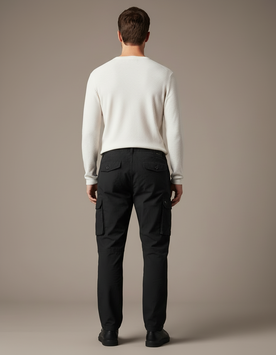 Pantalon Cargo Noir Décontracté Multipoches Zippé Homme - Toile - vue 2