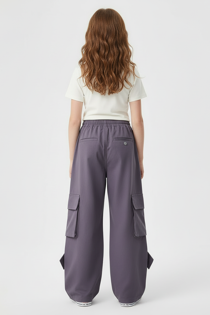 Pantalon Cargo Fille Violet Parachute Toile - vue 2