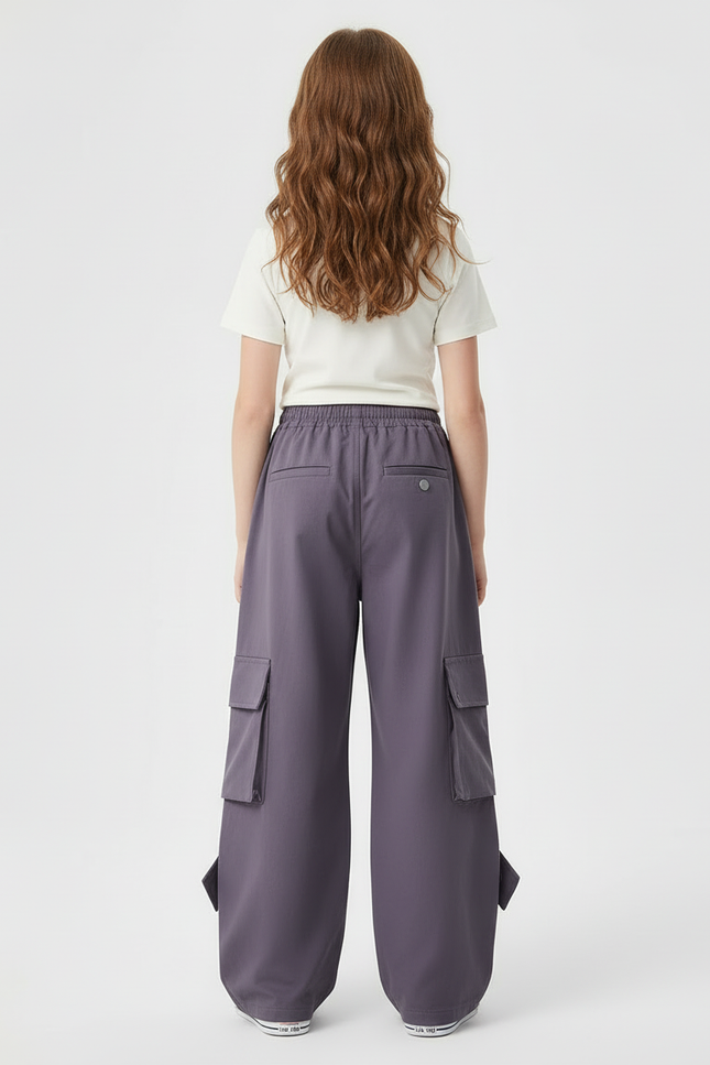 Pantalon Cargo Fille Violet Parachute Toile - vue 2