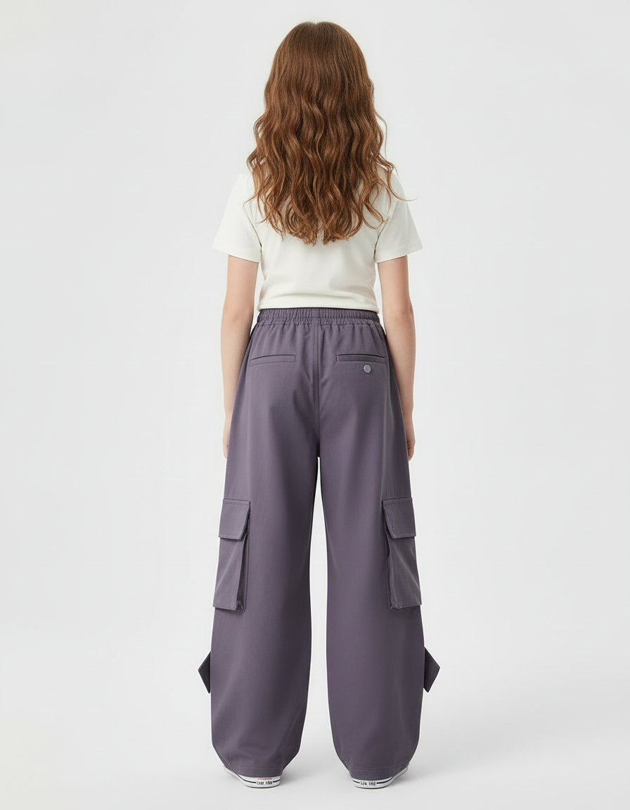 Pantalon Cargo Fille Violet Parachute Toile - vue 2