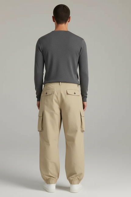 Pantalon Cargo Beige Ample Multipoches Homme Coton - vue 2