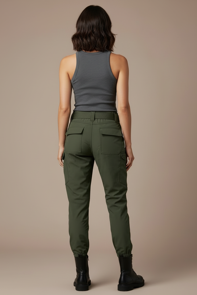 Pantalon Cargo Vert Militaire Femme Ajusté Multipoches - Polyester - vue 2