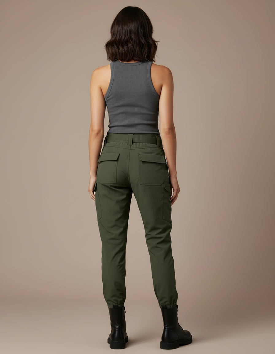 Pantalon Cargo Vert Militaire Femme Ajusté Multipoches - Polyester - vue 2