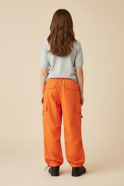 Pantalon Cargo Orange Ample Poches Enfant - Polyester - vue 2
